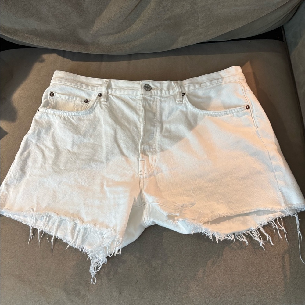 AGOLDE White High-Rise Denim Jean Shorts